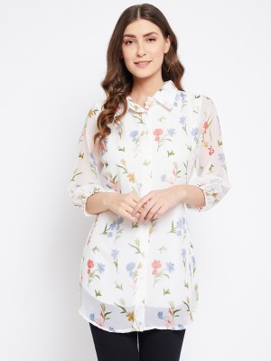 BITTERLIME Casual Printed Women White Top