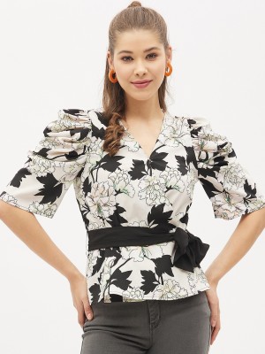 HARPA Casual Floral Print Women White Top