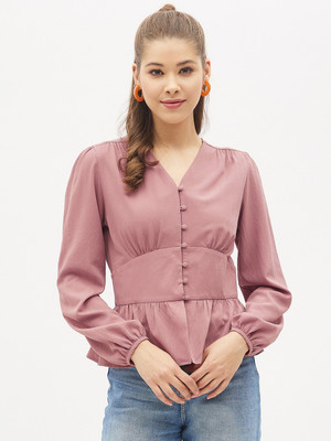 HARPA Casual Solid Women Pink Top