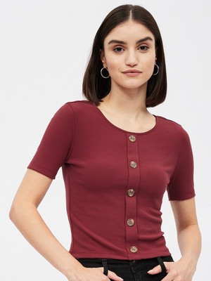 HARPA Casual Striped Women Maroon Top