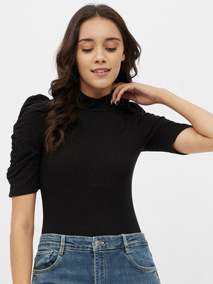 HARPA Casual Solid Women Black Top