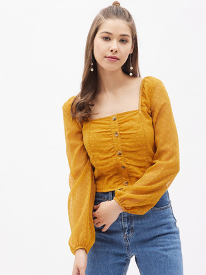 HARPA Casual Solid Women Yellow Top