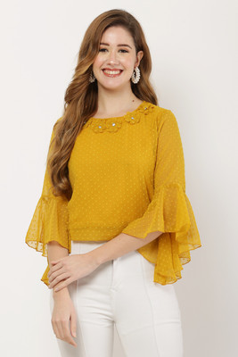 MUMRAA Casual Printed Women Yellow Top