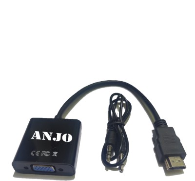 ANJO  TV-out Cable High-Speed HDMI to VGA (15 Pin) Converter Adapter with Aux Cable, Support 1080P/3D/4K, Male to Female, Full Copper for TV, PC, Laptop, Computer, Mac, Gaming, Projector Display etc. (Black Colour)(Black, For Computer)