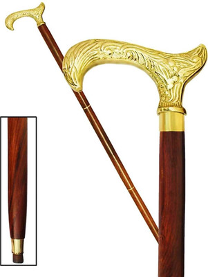 ForestCrafts Golden Finishing Brass Handle With Sheesham Wood 37-inch Walking Stick