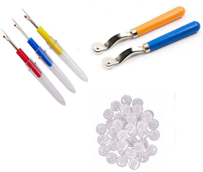 Crafts Haveli 3 Items Combo : 3 Seam Ripper, 20 White Button, 2 Tracing Wheel