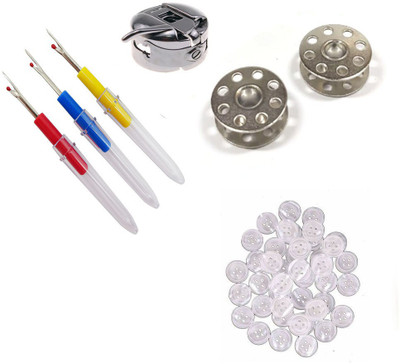 Crafts Haveli 3 Items Combo : 3 Seam Ripper, 20 White Button, 2 Bobbin & Case