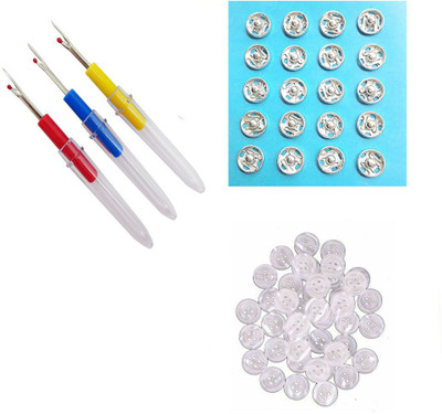 Crafts Haveli 3 Items Combo : 3 Seam Ripper, 20 White Button, Tich Button