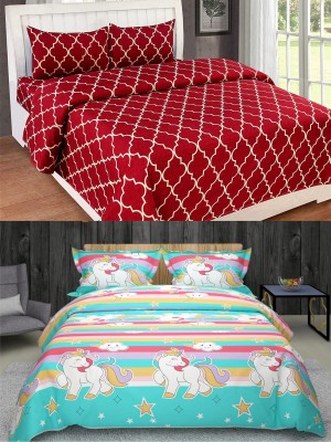 VORDVIGO 220 TC Cotton Queen Abstract Flat Bedsheet(Pack of 2, Multicolor)