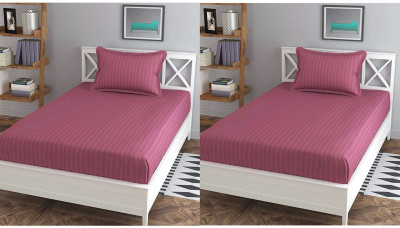 RADECOR Cotton Single Flat 120 TC Striped Bedsheet(Pack of 2, Majenta)
