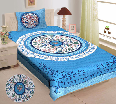 Ubania Collection 140 TC Cotton Single Printed Flat Bedsheet(Pack of 1, Blue)
