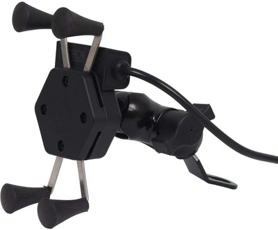 ALLEXTREME Non-Vibration Series Universal Spider Mobile Phone Holder Cradle Stand with 360 Degree Rotation and 2A USB Charging Port for Motorcycle Rear View Mirror Bike Mobile Holder(Black)