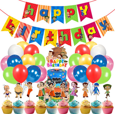 Prihit Chhota Bheem Birthday Party Suppli Cartoon Theme Decoration For Kids(Pack of 37)(Set of 37)