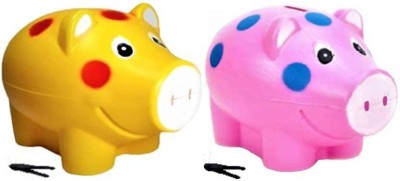 Manav Enterprises Piggy Bank, Money Bank, for Kids - Set of 2 (pink & yellow) Coin Bank (Blue) Coin Bank(Pink, Yellow)