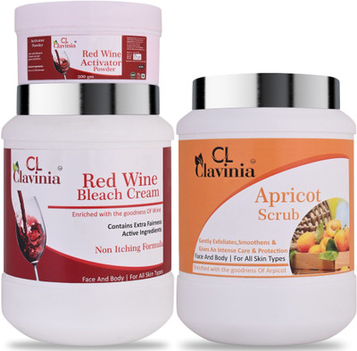CLAVINIA Red Wine Bleach Cream 1 Kg + Apricot Scrub 1000 ml ( Pack Of 2)(2 Items in the set)