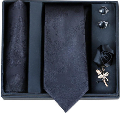 RANDOM STRIPE Satin Tie & Cufflink(Black)