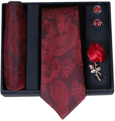 RANDOM STRIPE Satin Tie & Cufflink(Maroon)