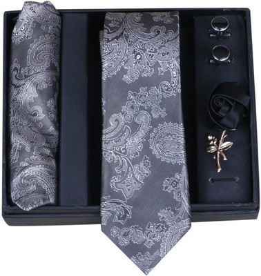 RANDOM STRIPE Satin Tie & Cufflink(Grey)