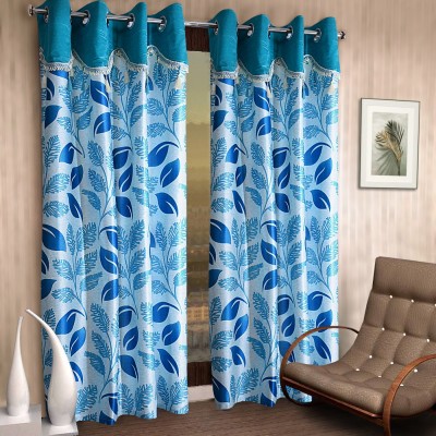 Cortina 210 cm (7 ft) Polyester Room Darkening Door Curtain (Pack Of 2)(Floral, Blue)