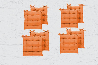 Comfowell Cotton Solid Chair Pad Pack of 8(Orange)