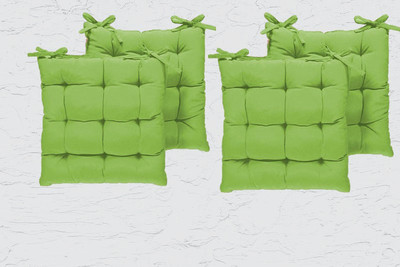Comfowell Cotton Solid Chair Pad Pack of 4(Green)