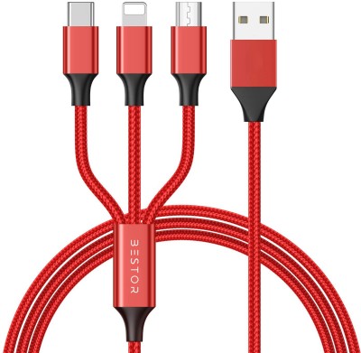 Bestor USB Type C Cable 1.2 m Multi Charging Cable 4ft 3 in 1 Nylon Braided Multiple USB Fast Charging Cable for Android, iOS and Type C Devices USB Port Connectors Compatible Smart Phones & Tablets And More(Compatible with SMART PHONE, IOS, ANDROID, Red, One Cable)