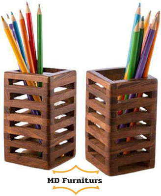 MD Furniturs 2 Compartments Premium Sheesham/Rose wood with Polished PEN PENCIL HOLDER Combo(Brown)