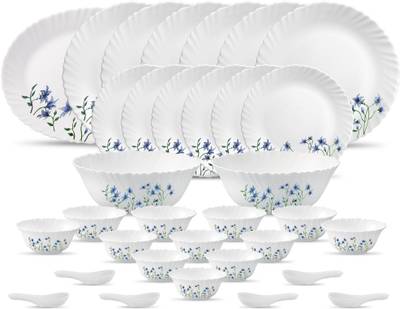 LAOPALA Pack of 33 Opalware present Diva Classique ETERNAL JOY dinner set{{Dinner plate 11"(6 pcs) || Quarter plate (6 pcs) || Oval platter (1 Pcs) || Veg bowl (6 Pcs) || Soup Bowl (6 pcs) || Spoon (6 pcs) || Serving bowl medium (2 Pcs)}} Dinner Set