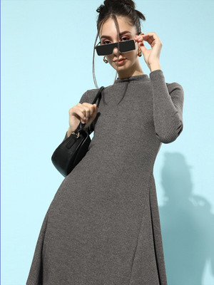 KASSUALLY Women A-line Grey Above Knee/Mid Thigh Length Dress