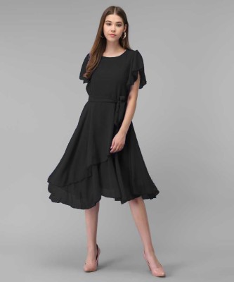 Maruti Nandan Fab Women Fit and Flare Black Dress