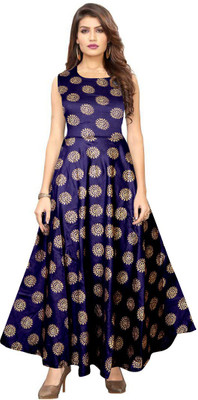 MUDRIKA Women Fit and Flare Gold Maxi/Full Length Dress