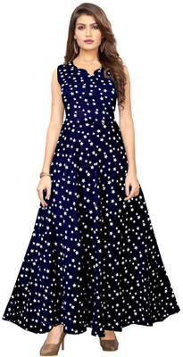 zalya Women Fit and Flare Blue Maxi/Full Length Dress