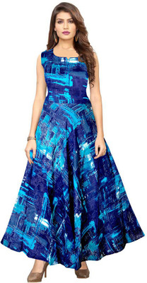 zalya Women Fit and Flare Blue Maxi/Full Length Dress