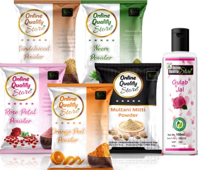 Online Quality Store Multani Mitti_100g + Chandan Powder_50g + Orange Peel Powder_50g + Neem Powder_50g + Rose Powder_50g + Pure Rose Water_100ml(400 g)