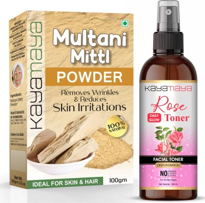 Kayamaya Multani Mitti Powder 100gm + Rose Toner 100ml - Combo Set(200 ml)