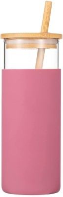 KolorFish Glass Tumbler with Straw Removable Silicone Sleeve Bamboo Lid (Hot Pink) Glass Water/Juice Glass(500 ml, Glass, Pink)