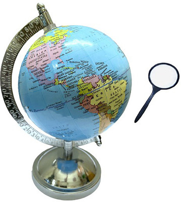GeoKraft Educational 5 Inch Globe Political with Magnifying Glass Desk & Table top Political World Globe(Small Blue)