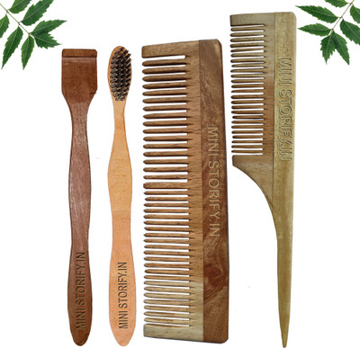 Mini Storify Truly Organic 1 Neem Dressing Comb & 1 Tail Comb |1 Neem adult Brush|1 Neem tongue Cleaner