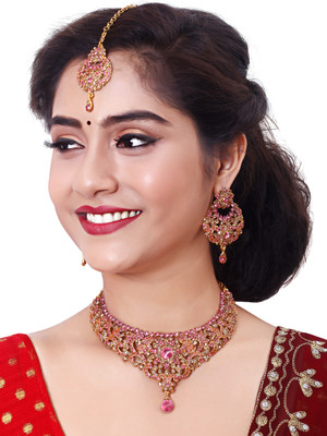 VATSALYA creation Alloy Gold-plated Pink Jewellery Set(Pack of 1)