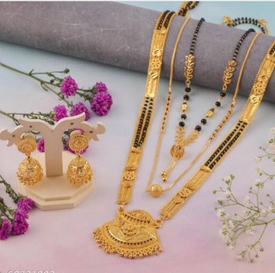 raj enterprises Brass Gold-plated Gold, Black Jewellery Set(Pack of 1)