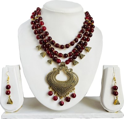 Aakarsh Mother of Pearl Maroon Jewellery Set(Pack of 1)
