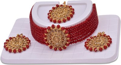 JMBW INTERNATIONAL Brass Red Jewellery Set(Pack of 3)