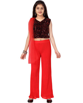 Aarika Girls Festive & Party Kurta, Pyjama & Dupatta Set(Red Pack of 1)