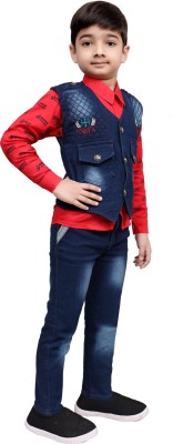 world wise wear Boys Festive & Party Shirt & Waistcoat Set(Red Pack of 1)