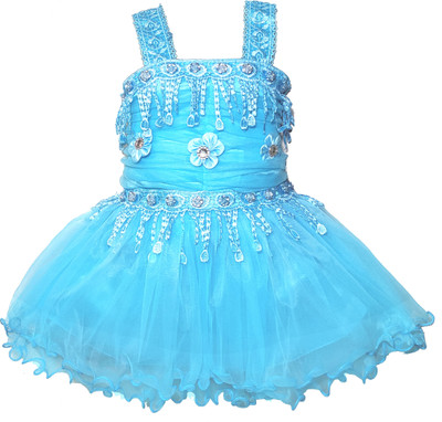 Kids Wear Fashion Baby Girls Midi/Knee Length Festive/Wedding Dress(Blue, Sleeveless)