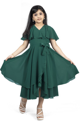 Billion Girls Calf Length Party Dress(Dark Green, Short Sleeve)