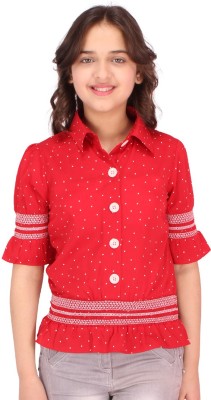 Cutecumber Baby Girls Casual Georgette Top(Red, Pack of 1)