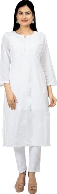 Golden Chikan Export Women Embroidered Straight Kurta(White)