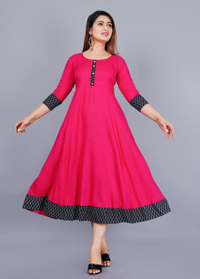 YESLY Women Self Design Anarkali Kurta(Pink)
