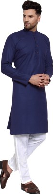 Enmozz Men Solid Straight Kurta(Dark Blue)